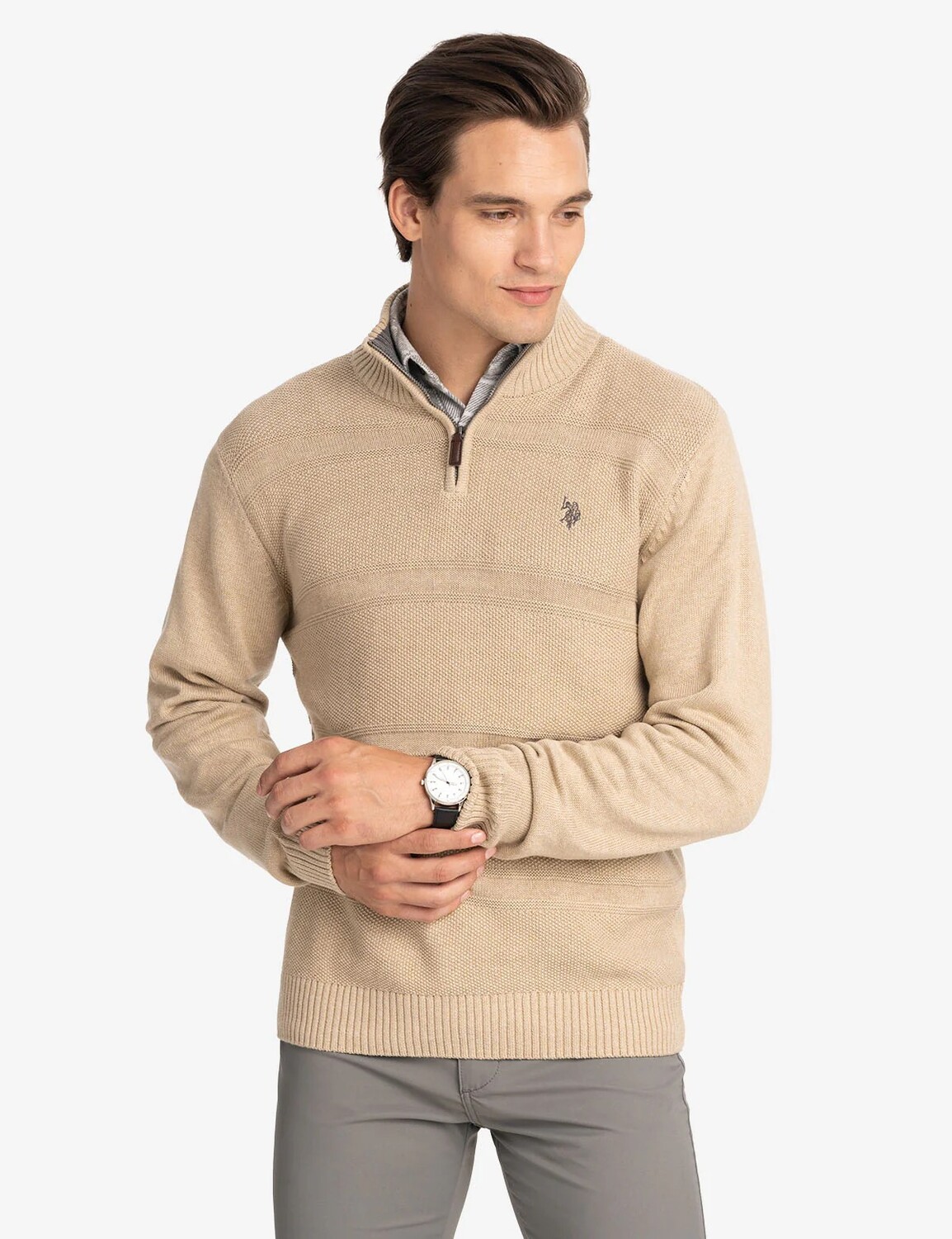 

Свитер U.S. Polo Assn. 1/4 Zip Textured, бежевый