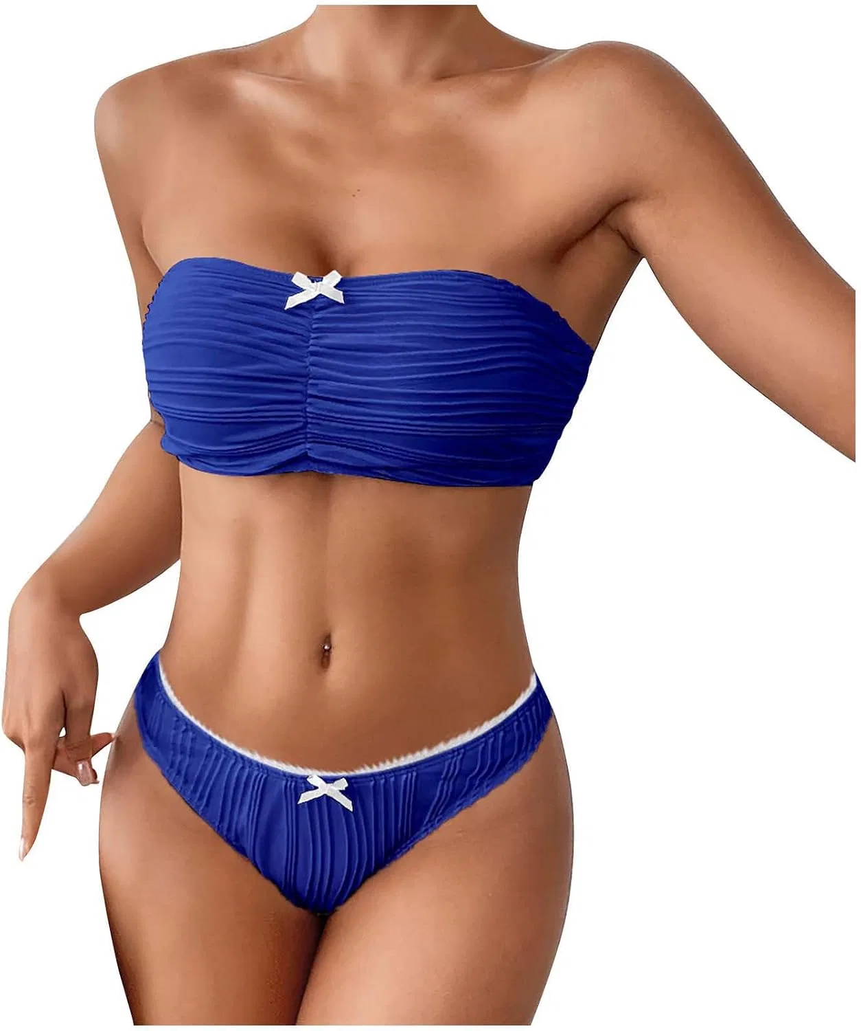 Женский бандо-бикини с бантом, Push-up, High Waist, Blue