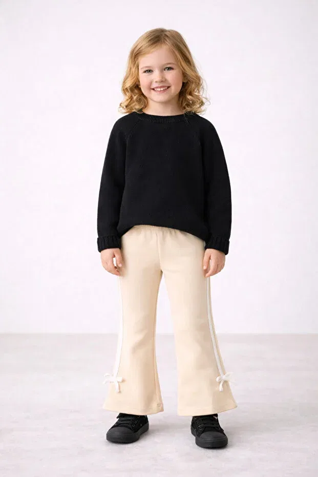 Детские леггинсы для девочек хлопковые Bow-Tie detailed ribbed 100% cotton spanish style girls' leggings Nimini Kids, Ecru — фото 2