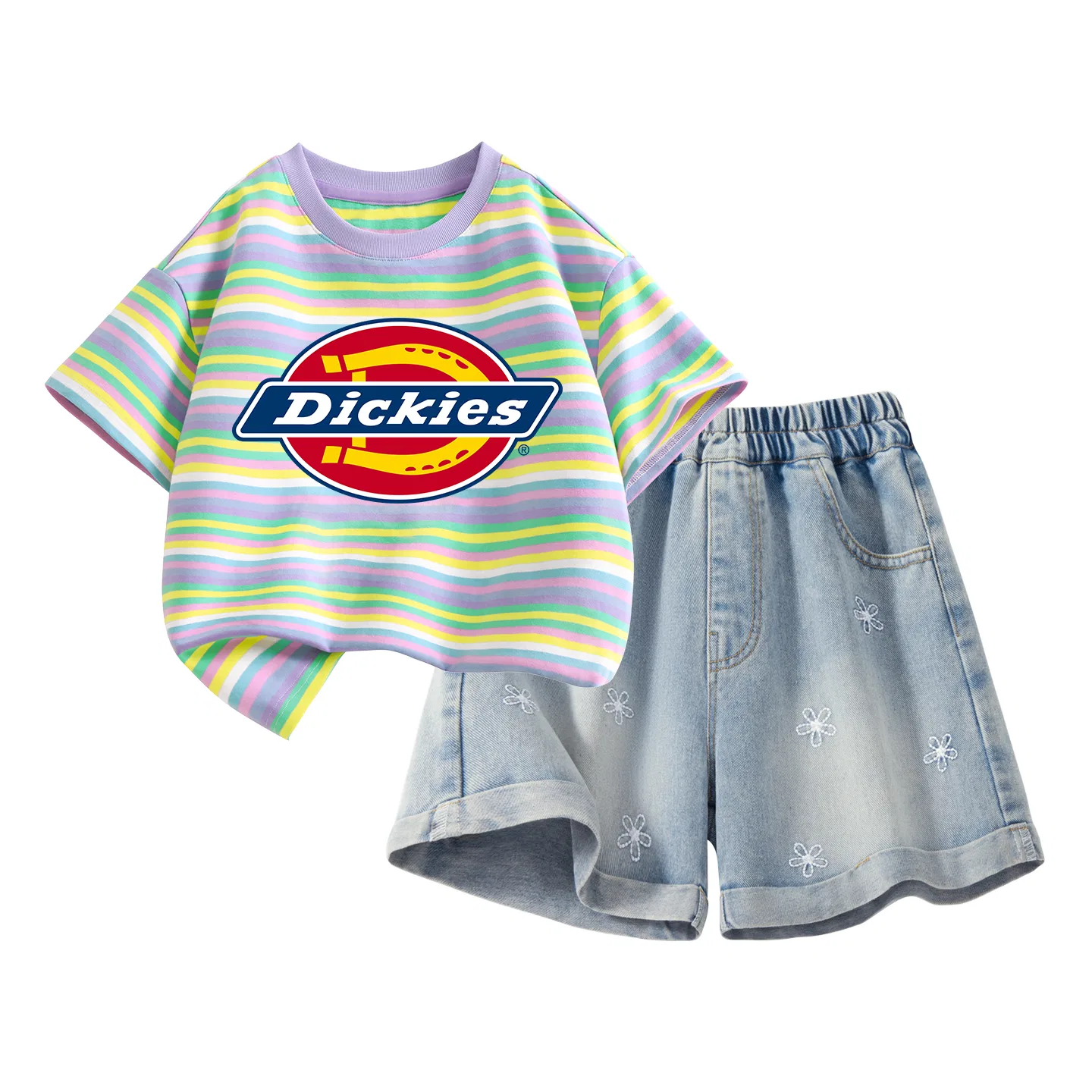 Детский комплект из футболки и шорт с цветочной вышивкой Dickies, Denim Blue