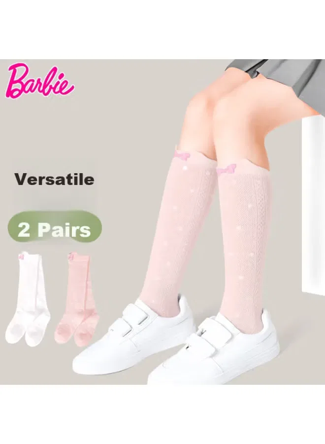 Носки детские удлиненные хлопковые с сетчатыми вставками Barbie, белый с розовым