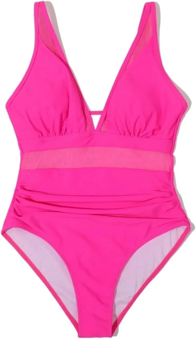 Женский слитный купальник с V-образным вырезом и открытой спиной, Hot Pink