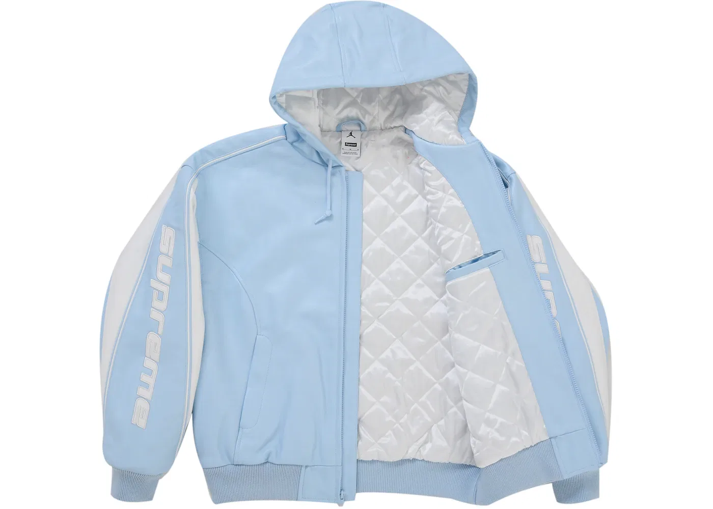 Мужская куртка из кожи с капюшоном с принтом Supreme Jordan, Celestine Blue — фото 2
