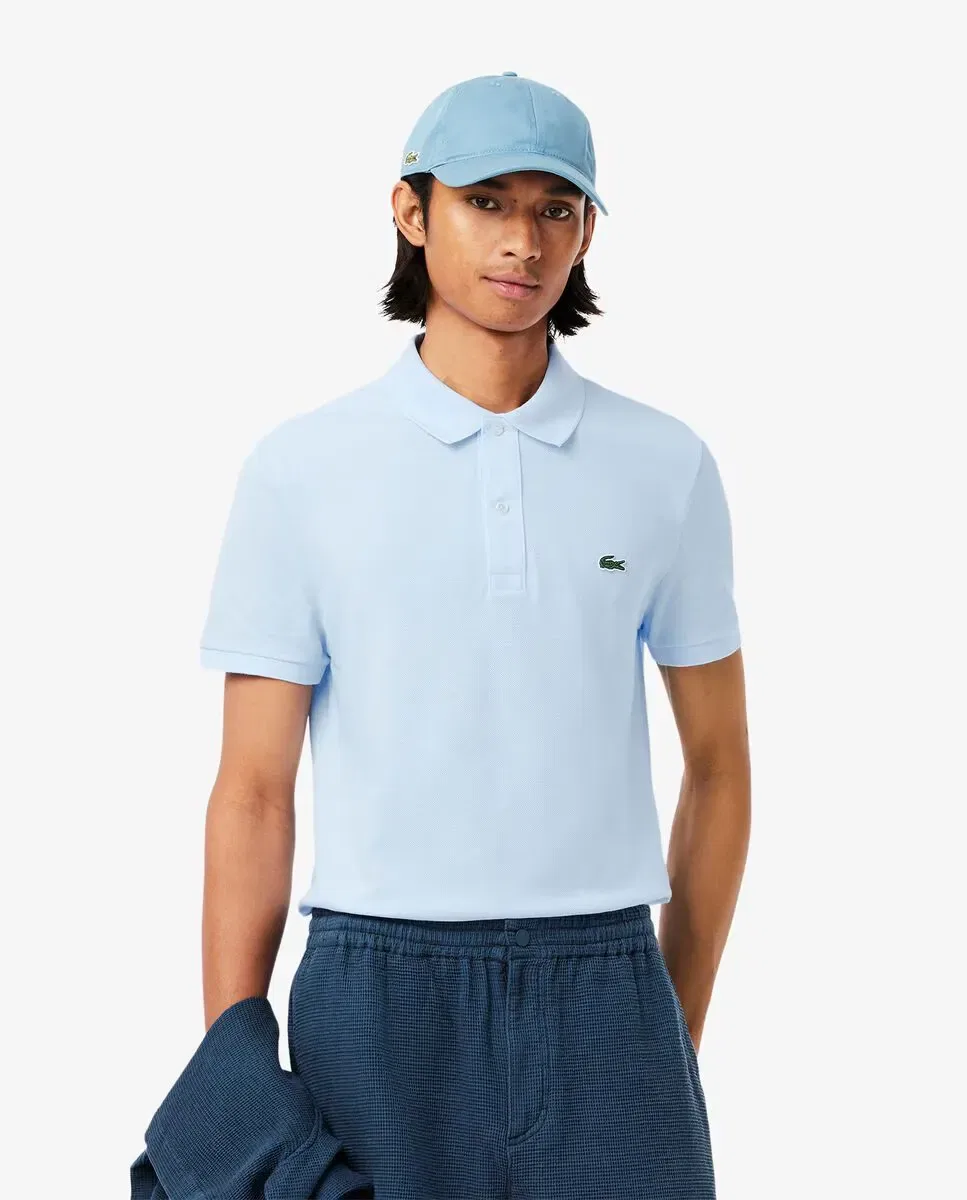 Мужское поло Lacoste с коротким рукавом, из хлопка пике, Azul Claro