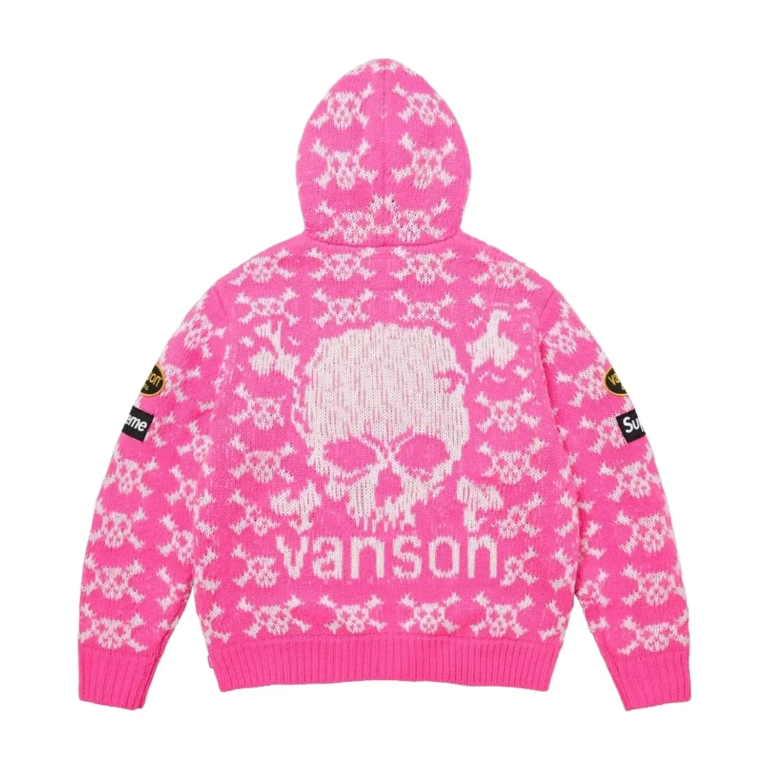 Мужское худи FW26 x Vanson Leathers Skull Zip Up Hooded Sweater 'Pink' Supreme, розовый — фото 3