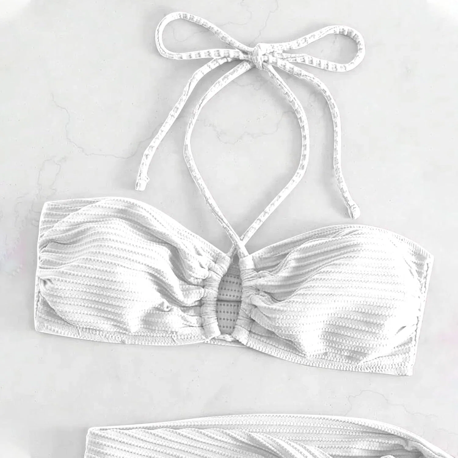 Женский бандо бикини с бусинами Push Up 3 Piece Swimsuit, White — фото 4