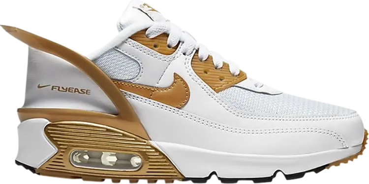 

Кроссовки Nike Air Max 90 FlyEase GS 'Metallic Gold', белый