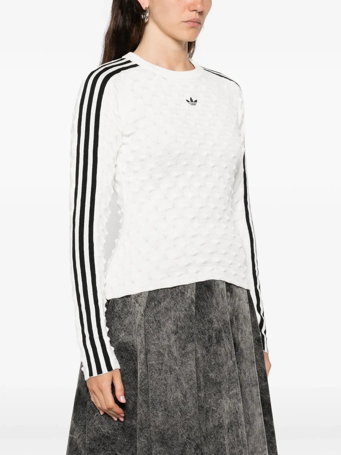 Свитер с логотипом и тремя полосами Adidas, белый — фото 4