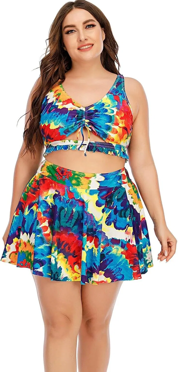 Женский танкини с юбкой и кружевным шнурованием yabaa, Tie Dye — фото 4