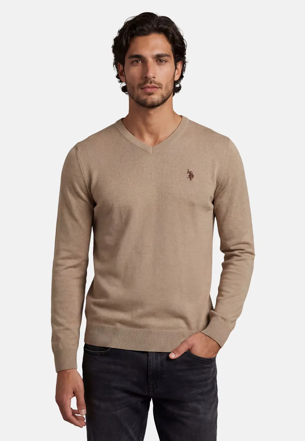 Мужской пуловер Classic Fit с вышивкой логотипа U.S. Polo Assn., Camel-Blue