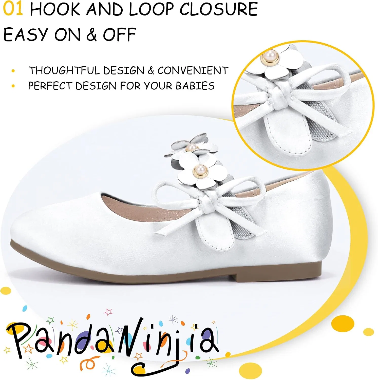 Детские туфли-балетки для девочек с жемчугом PANDANINJIA, Ivory Silk — фото 4