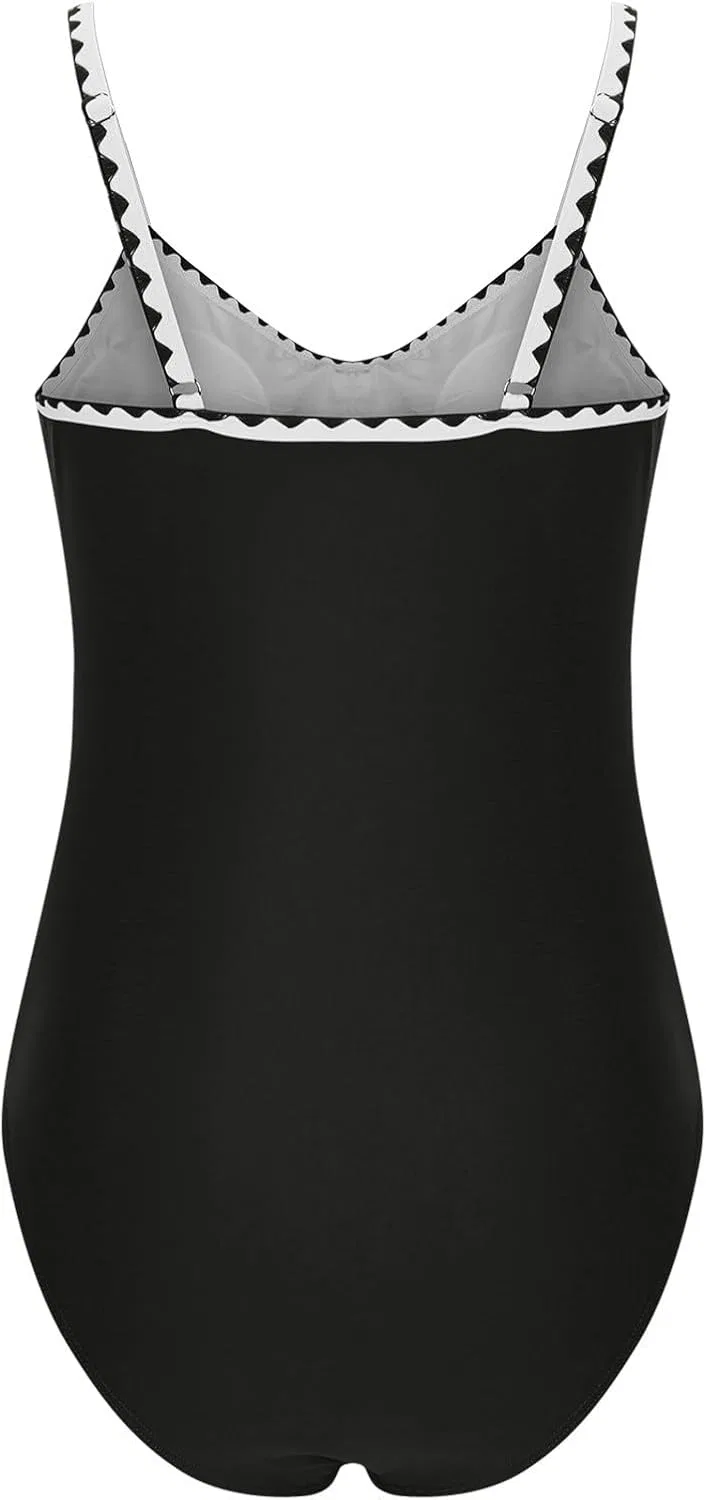 Женский слитный купальник с утяжкой живота Spaghetti Strap, Black — фото 3
