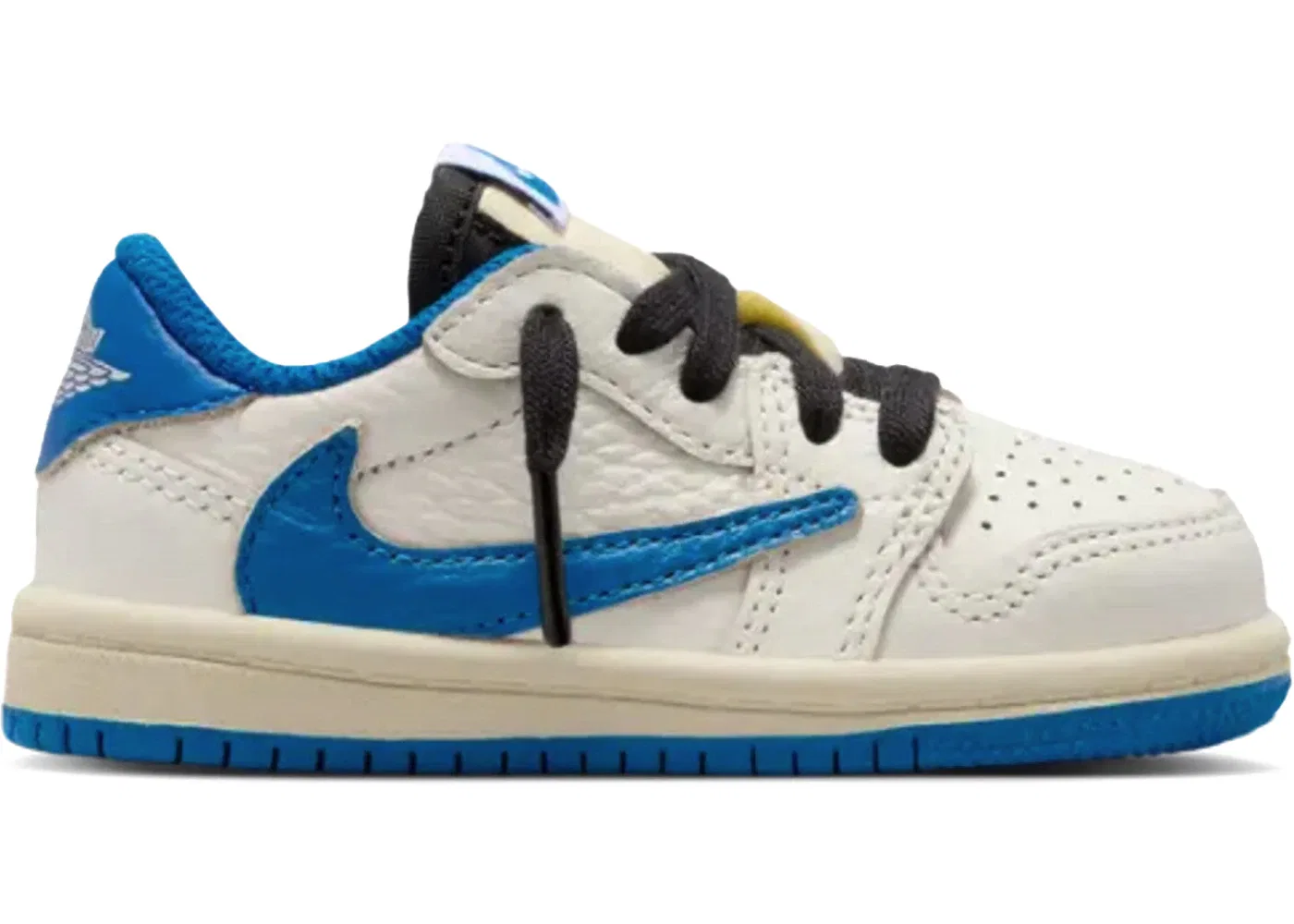 Детские кроссовки Lifestyle с принтом Jordan 1 Retro Low OG SP Fragment x Travis Scott, Sail/Black/Muslin/Military Blue