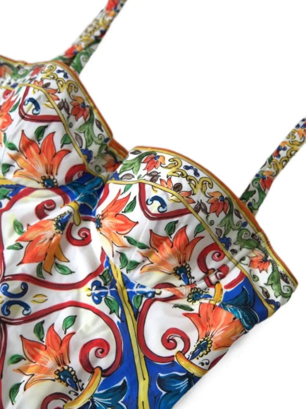 Купальник с принтом в стиле майолики и леопардовым узором DOLCE & GABBANA, белый — фото 3