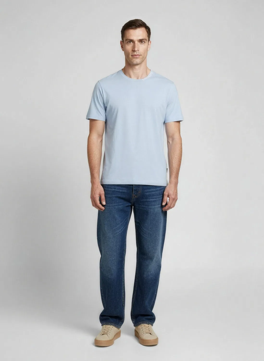 Мужская футболка с принтом на воротнике Blue Cotton T-Shirt Balmain, Blue