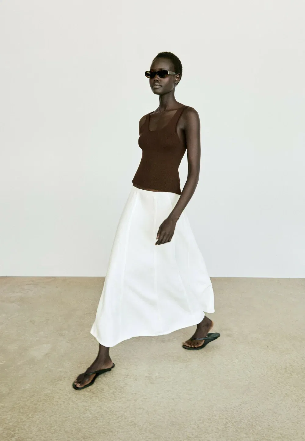 Миди-Юбка из 100% льна с эффектом джинсовой ткани - юбка А-силуэта Massimo Dutti, White — фото 4