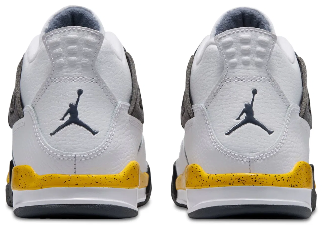 Детские баскетбольные кроссовки для мальчиков из кожи и нубука Jordan Retro 4, белый/синий/желтый — фото 3