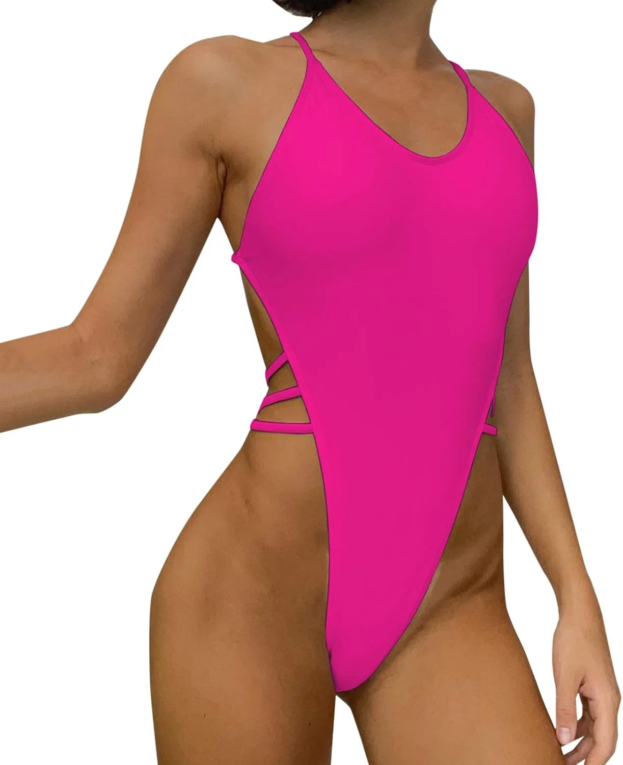 Женский слитный купальник с эффектом push-up, Solid, Hot Pink