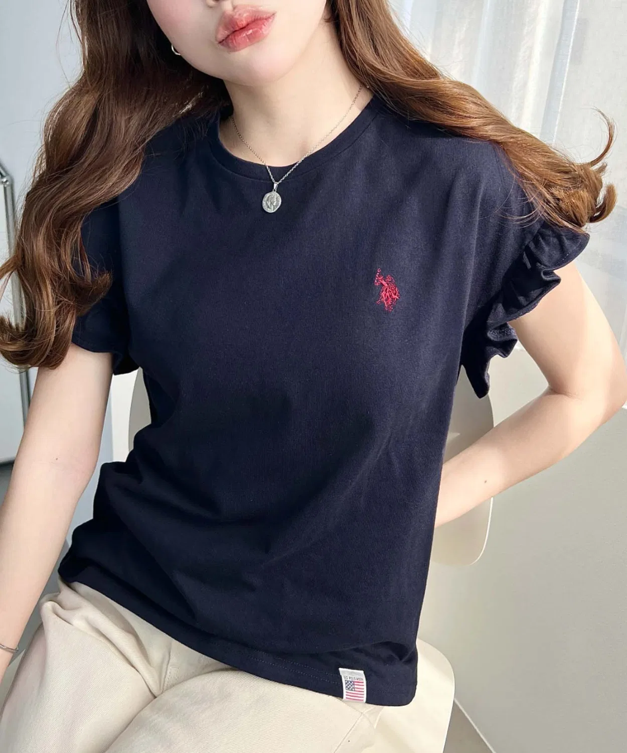 Женская футболка с длинным рукавомс принтом U.S. POLO ASSN., Navy
