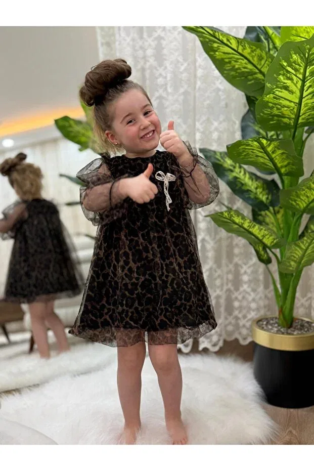 Детское платье для девочек с принтом Leopard Print Tulle Balloon Dress Babymoon Kids, Leopard — фото 4