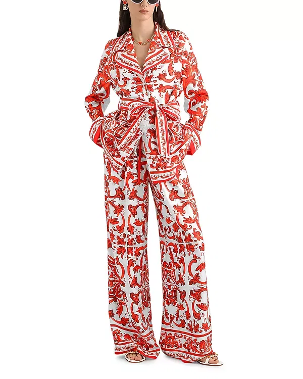 Женские брюки с принтом Majolica print Dolce & Gabbana, мультиколор — фото 2