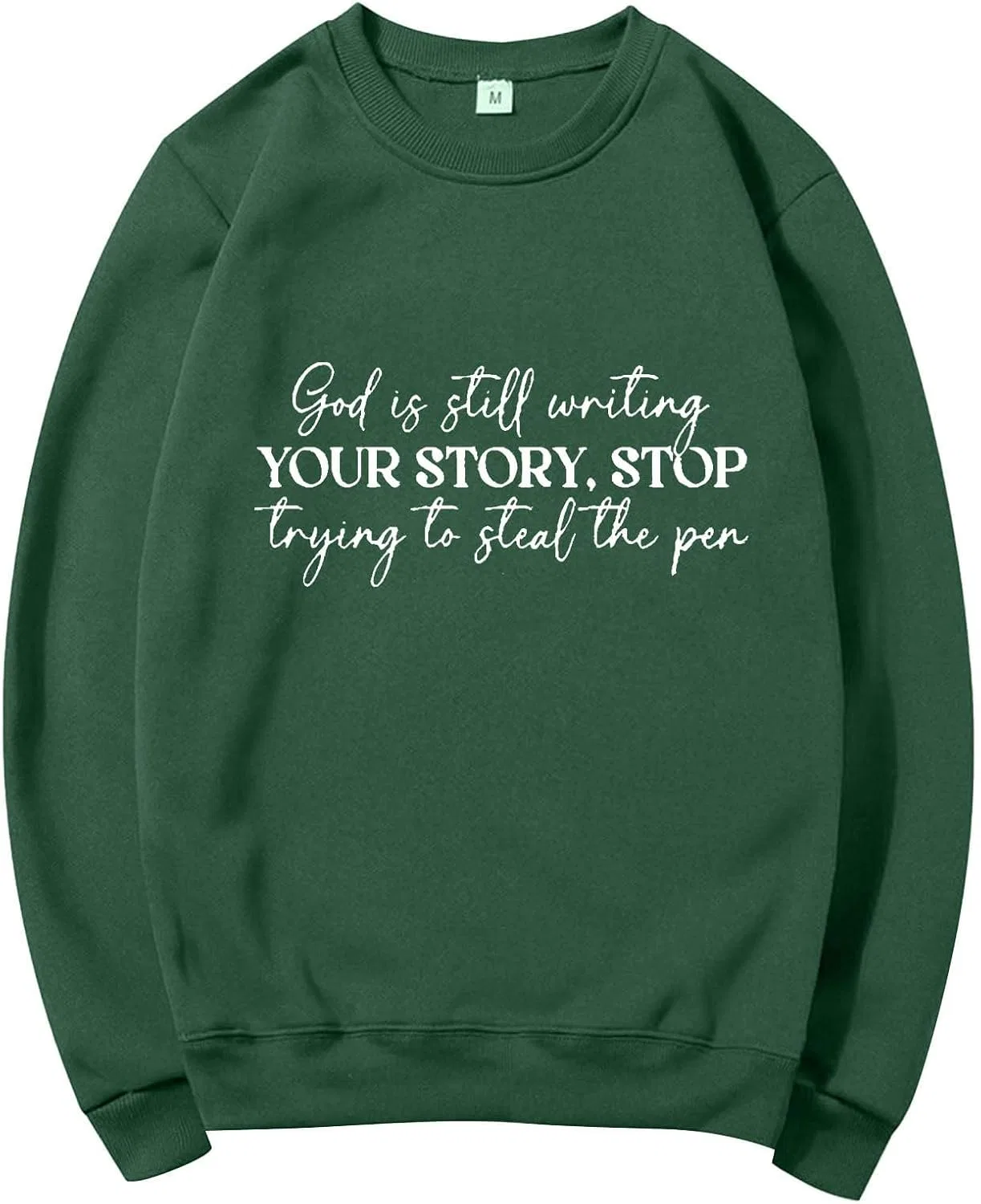 Женский свитшот с принтом God Is Still Writing Your Story, зелёный — фото 2
