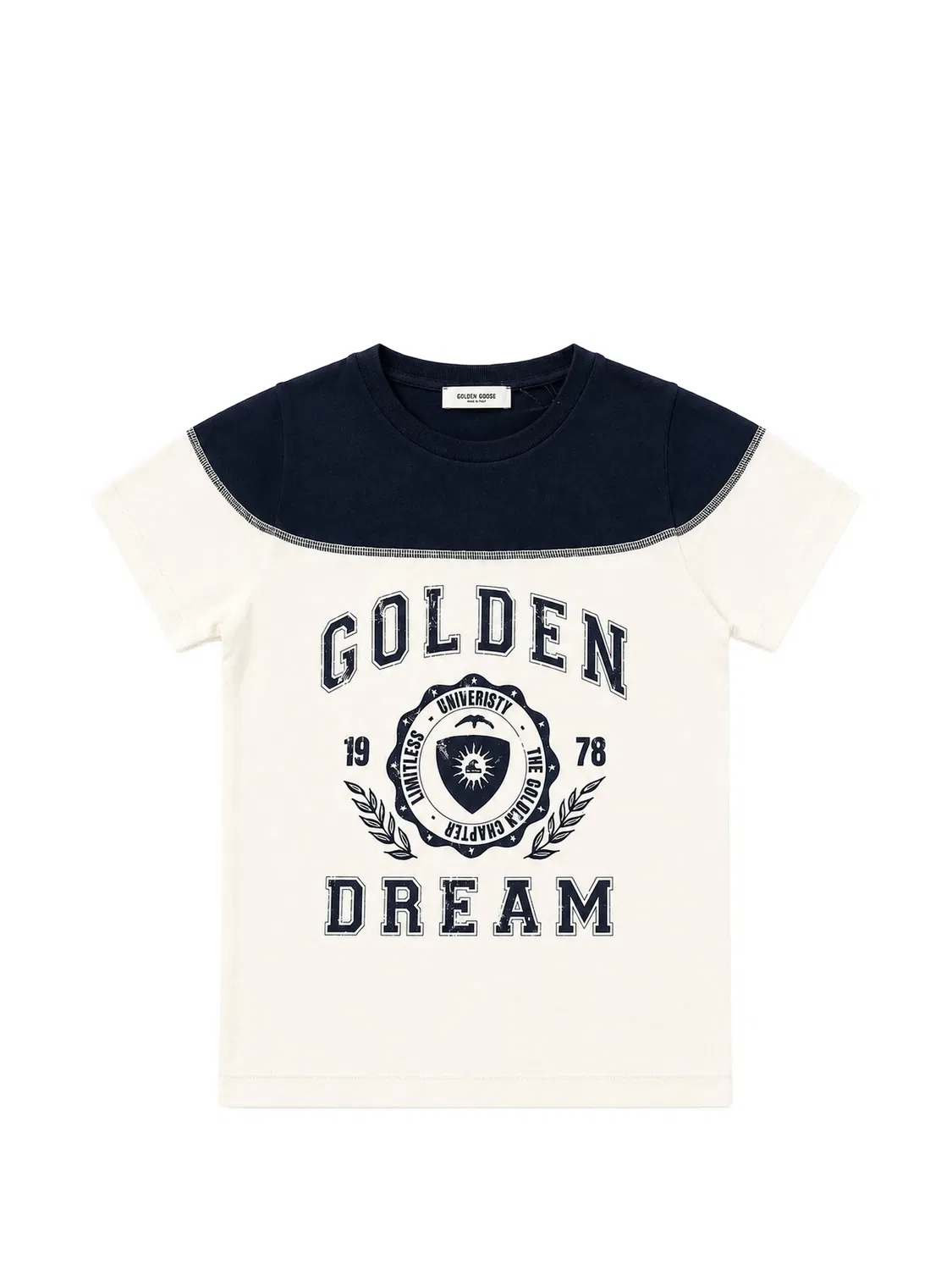 Футболка с логотипом и панелями Golden Goose Kids, нейтральные цвета