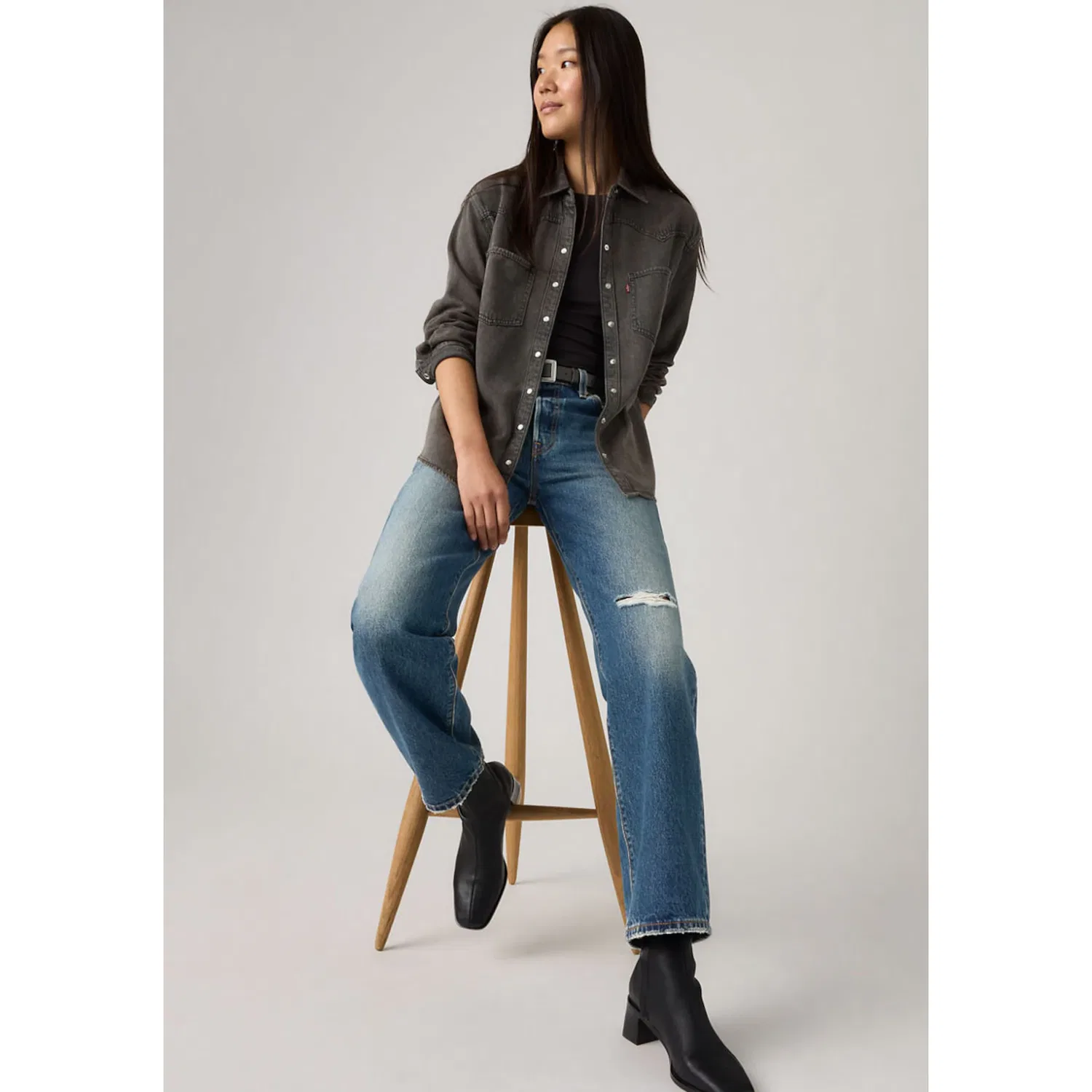 Женская блуза джинсовая с западным стилем Levi's, Chipped Black Oyster — фото 4