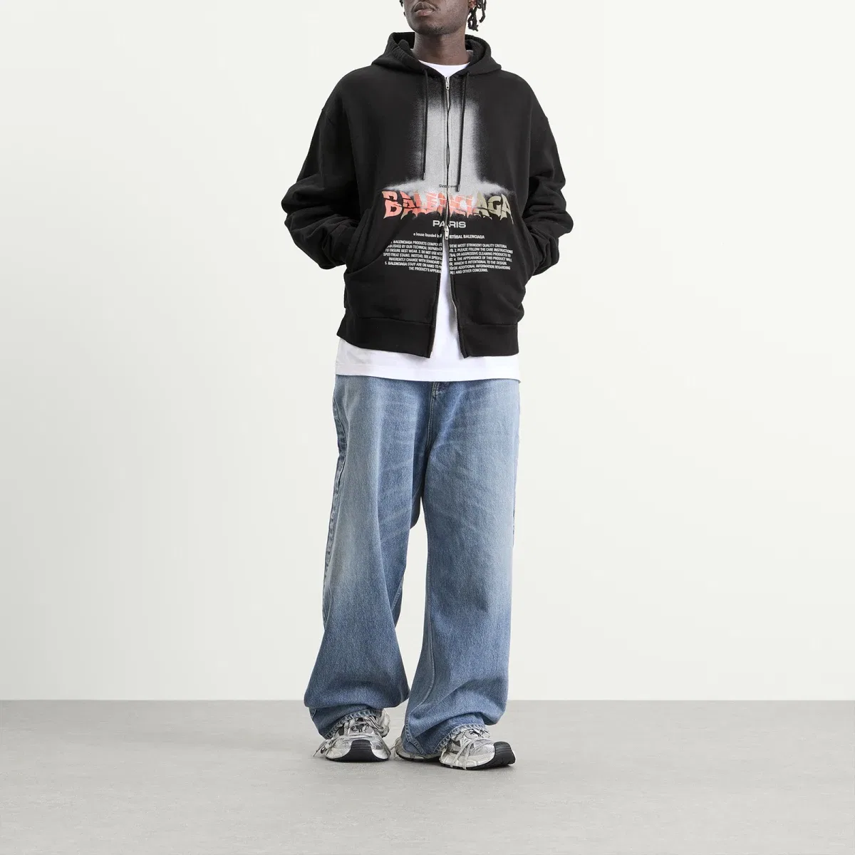 Худи на молнии с принтом Oversized Zip-Up Hoodie Balenciaga, Black — фото 4