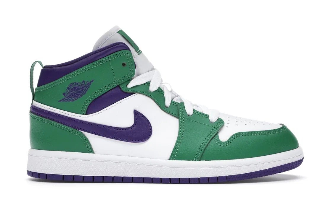 Детские кроссовки Lifestyle Jordan 1 Mid, Aloe Verde/White-Court Purple