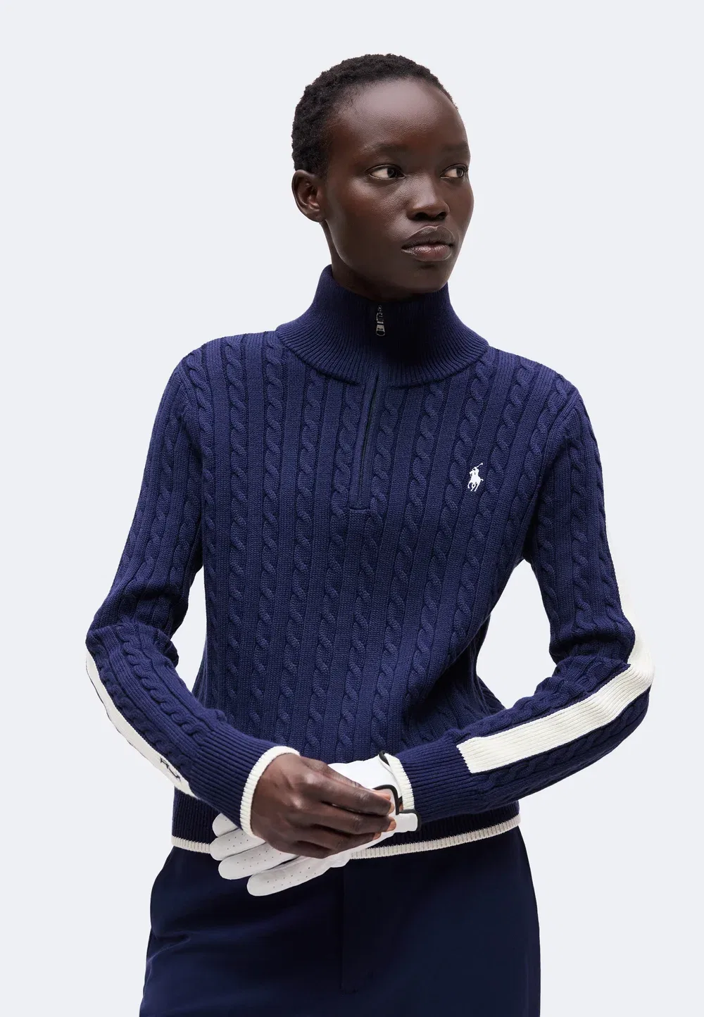 Свитер с застежкой-молнией до середины груди - джемпер Polo Ralph Lauren, Refined Navy/White Splash — фото 4