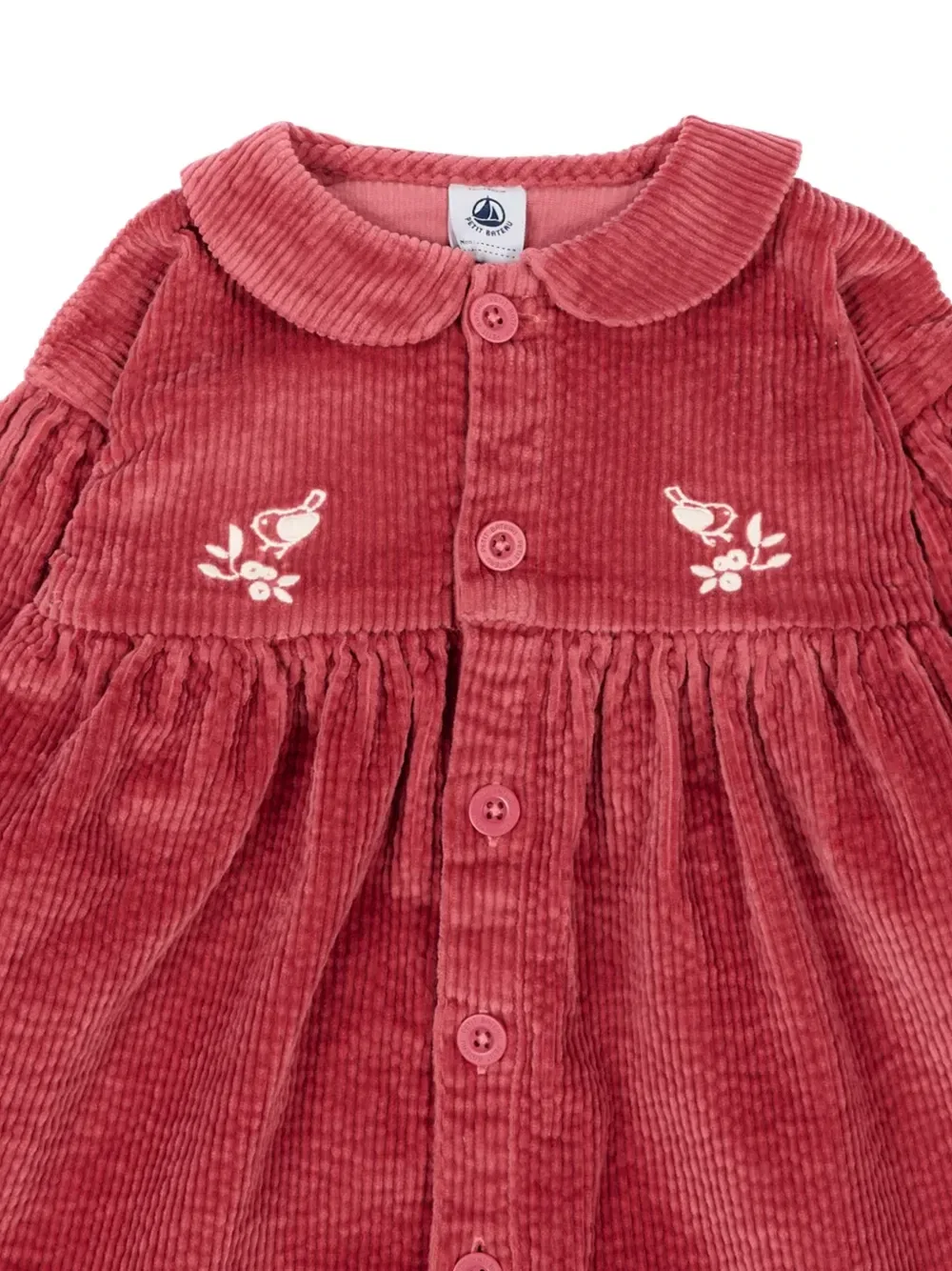 Вышитое вельветовое платье Petit Bateau, красный — фото 3