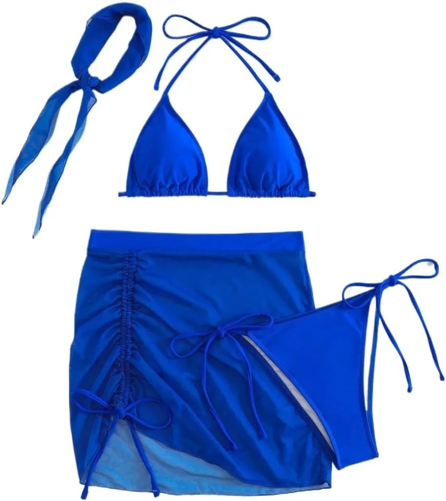 Женский бикини-комплект с завышенной талией, 4 предмета, Royal Blue