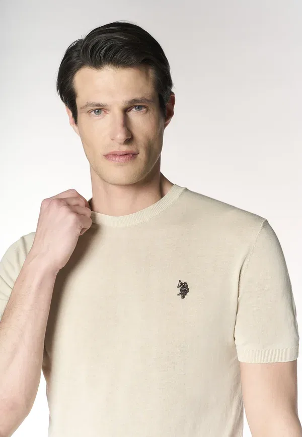 Футболка хлопковая Basic T-shirt U.S. Polo Assn., beige, бежевый — фото 4