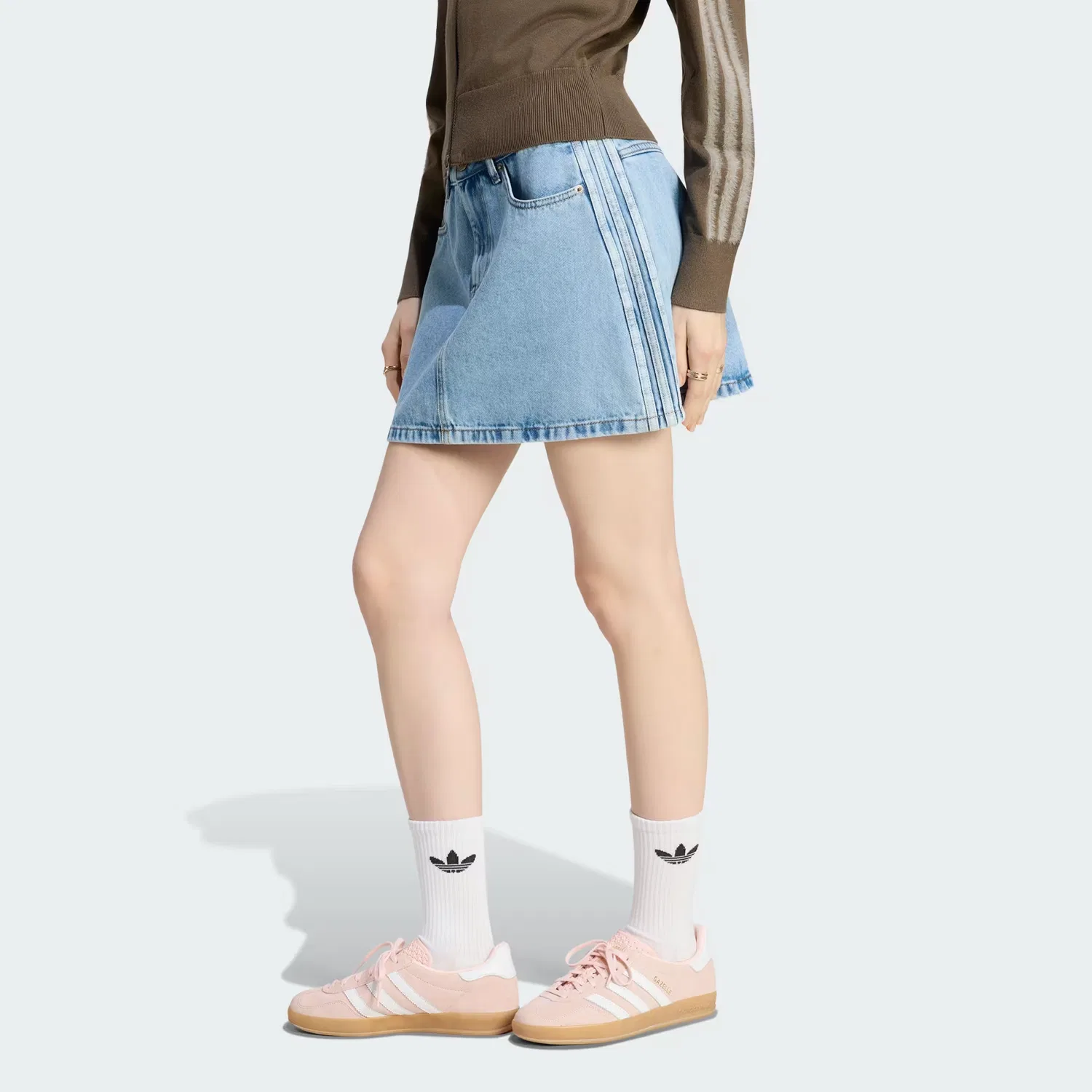 Женская джинсовая юбка средней посадки Mid Rise Adidas Originals, светло-синий деним