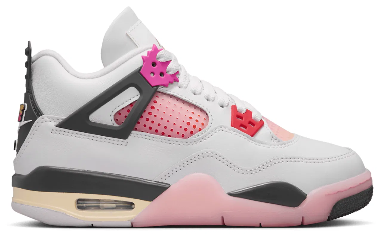Детские кроссовки для девочек с кожаным верхом Jordan Retro 4, Tan/Gray/Pink