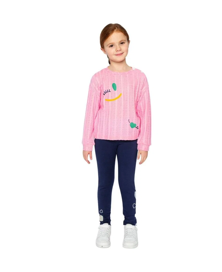 Леггинсы хлопковые с блестящими сердечками Ivy Kids Deux par Deux, Dark Blue — фото 2