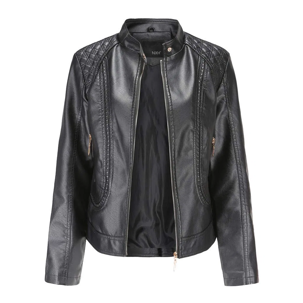 Женская куртка-косуха с воротником-стойкой из экокожи, модель Biker, бренд, Black