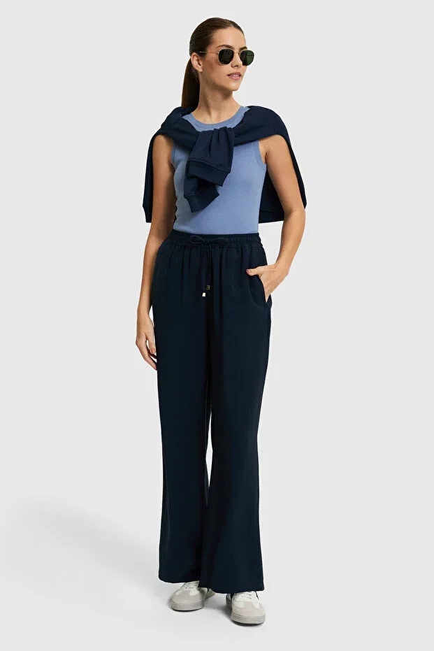 Женские хлопковые брюки с широкой штаниной U.S. Polo Assn., Navy Blue