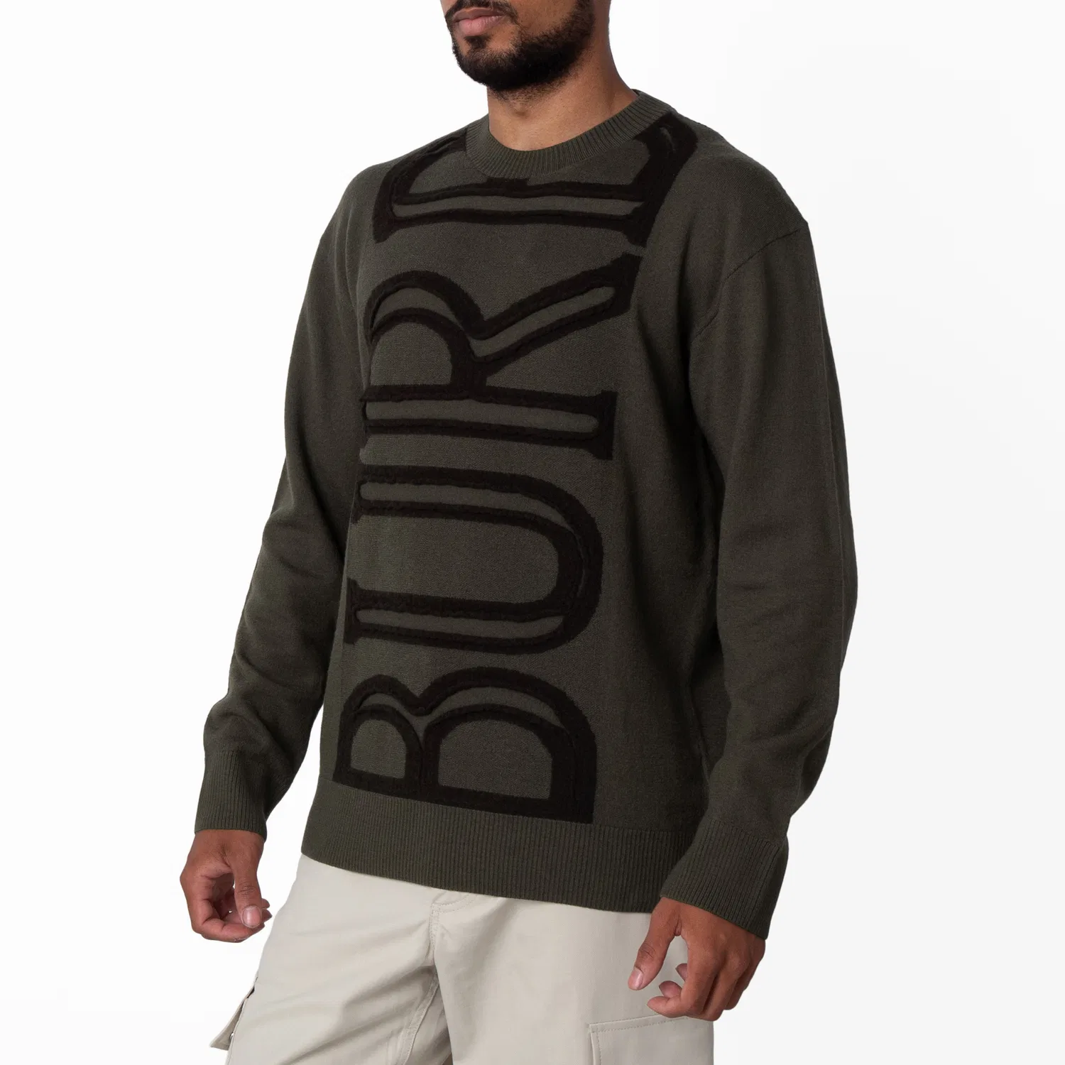 Свитер шерстяной свободного кроя с вышивкой логотипа Logo Embroidered Burberry, Shale
