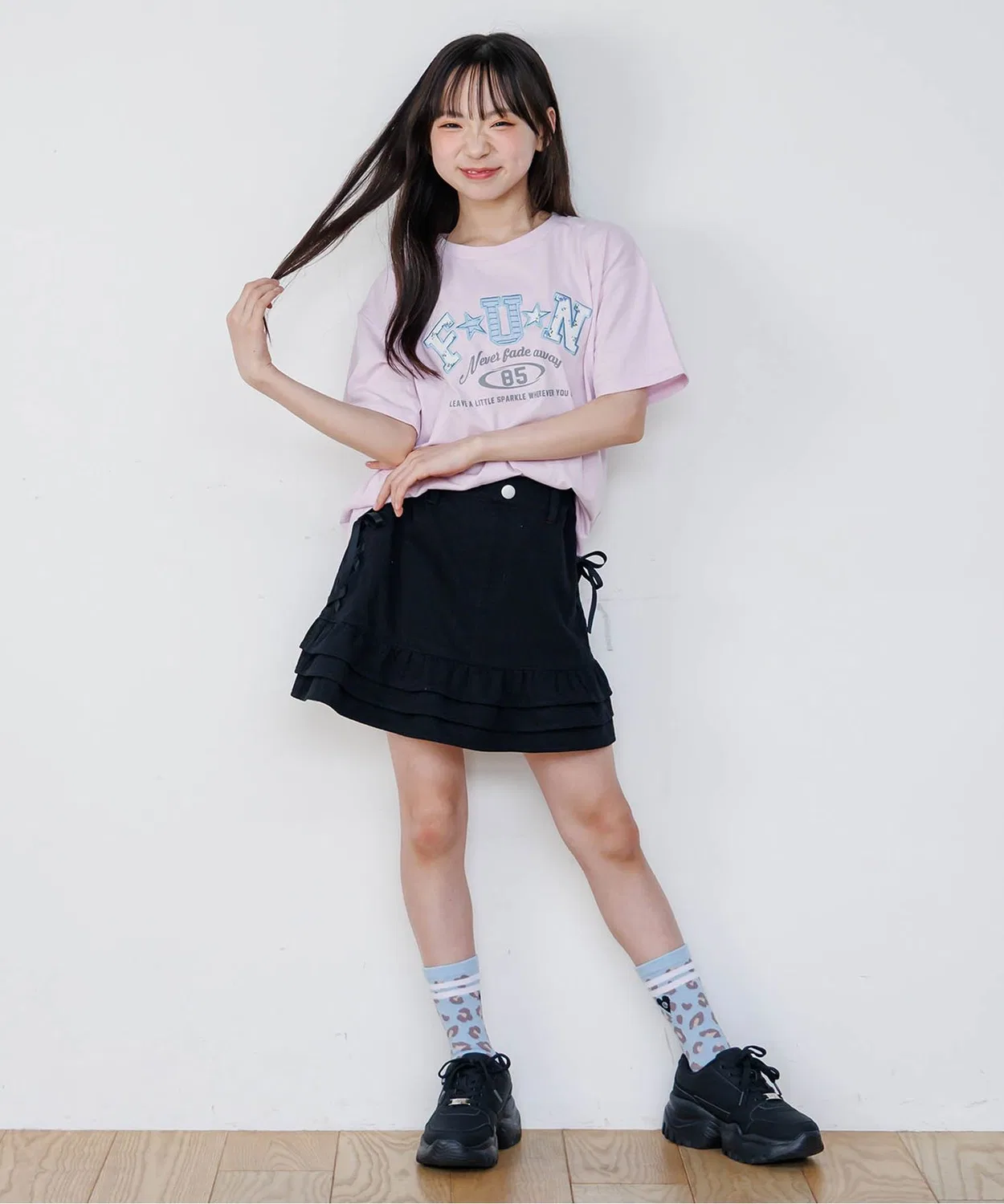 Детская юбка-шорты с кружевом и рюшами, модель Lace-Up Frill Skort, algy, Sax Blue — фото 2