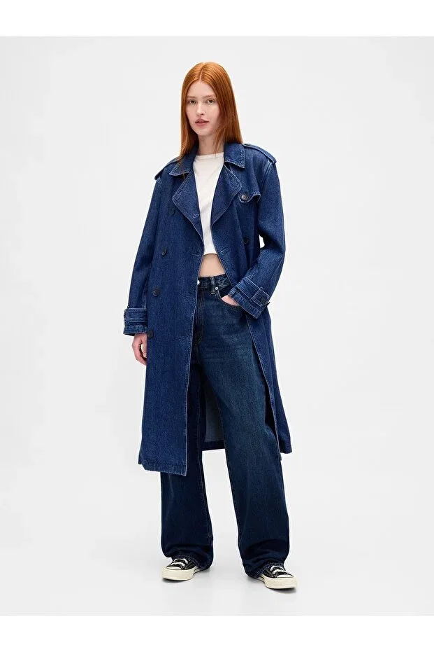 Женское джинсовое пальто с длинным рукавом Gap, Dark Blue-000