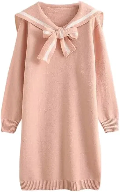 Женское свободное платье с матросским воротником Generic, Pink