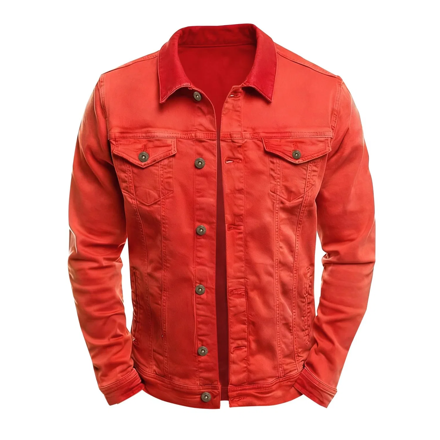 Мужская джинсовая куртка с потертостями и длинным рукавом, Z23-red Denim Giacca Uomo