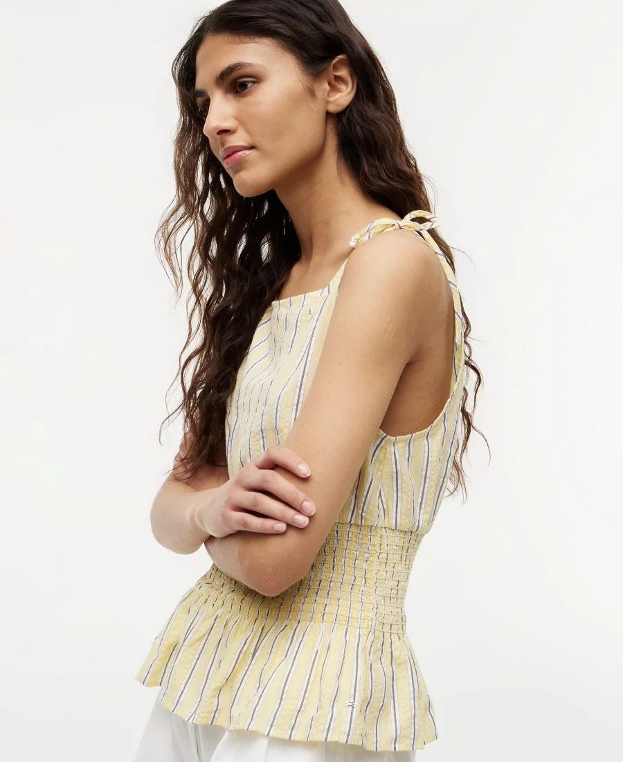 Топ с текстурной сборкой и завязками на плечах Tommy Hilfiger, Light Quartz Stripe Cream — фото 3