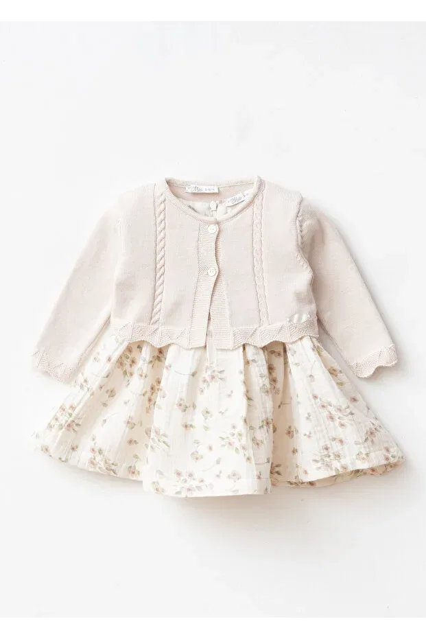 Детский кардиган с принтом Lace-Like knit mini cardigan with hair braided skirt Babymio, Organic
