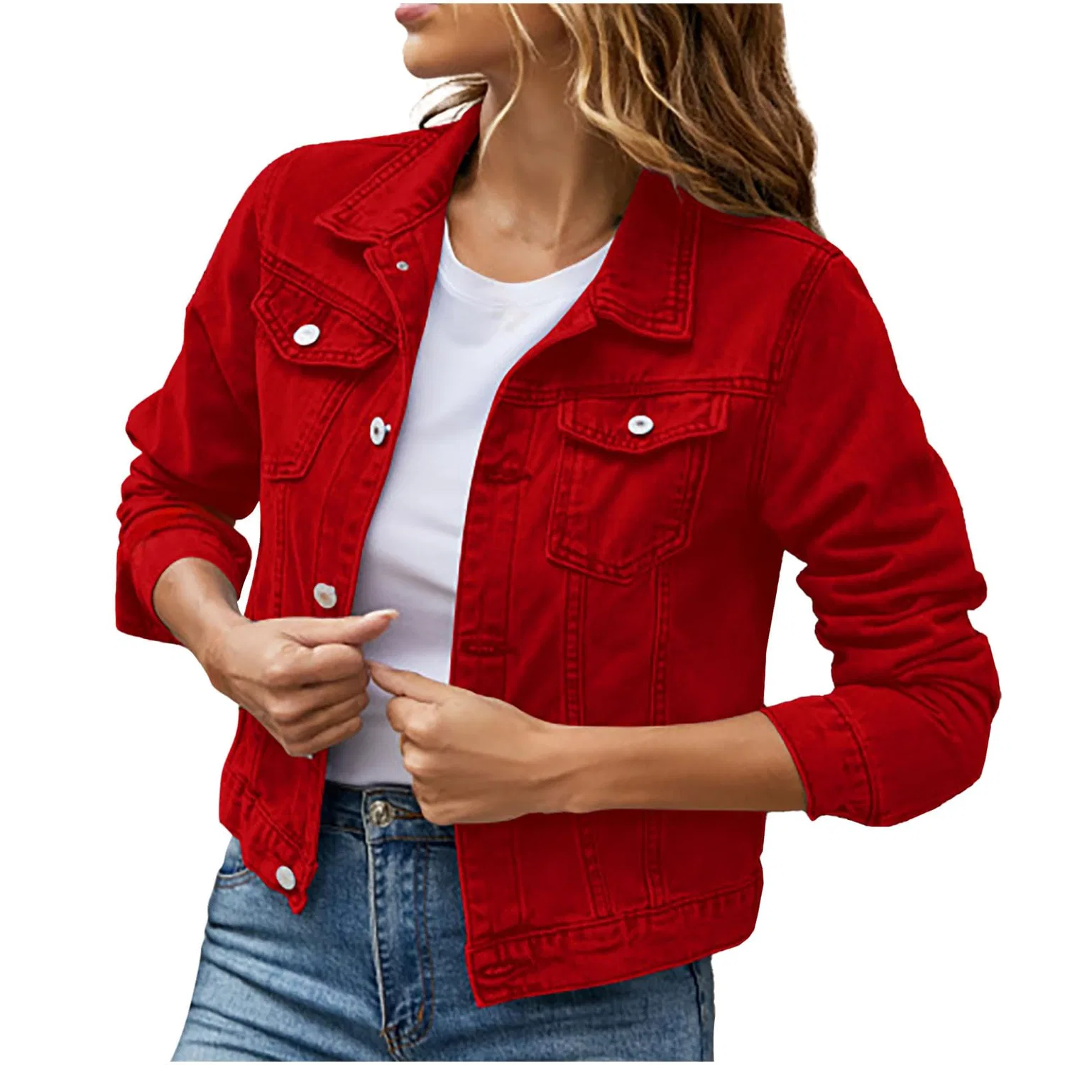 Женская джинсовая куртка с принтом Petite Denim Jacket, Red