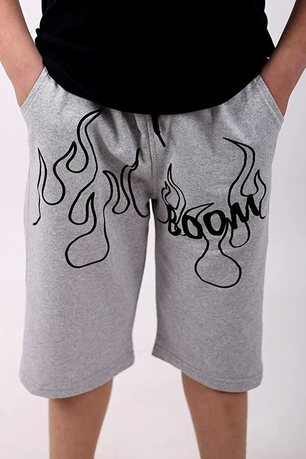 Детские шорты для мальчиков с принтом Boom Flame Pocket Cotton Cosba Kids Wear, Gray