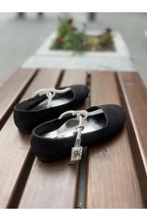 Детские балетки для девочек с блестками Harli Ayakkabi, Black — фото 3