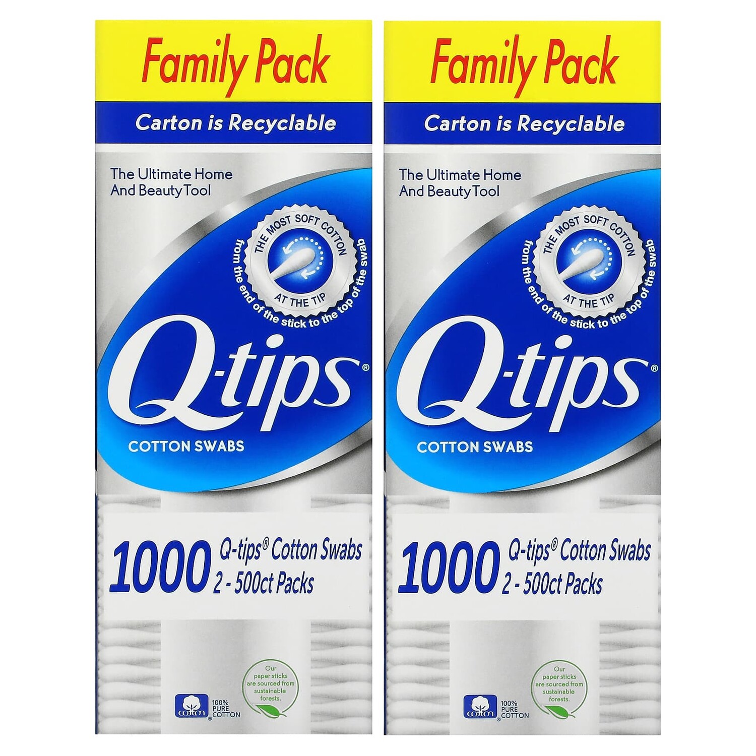 

Ватные Палочки Q-tips, 2 штуки по 500 тампонов